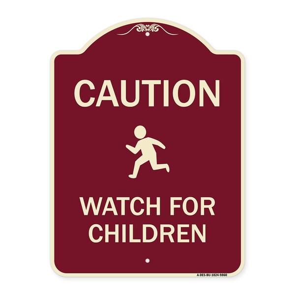 Designer Series-Caution Watch For Children Burgungy, 24" x 18", BU-1824-9860